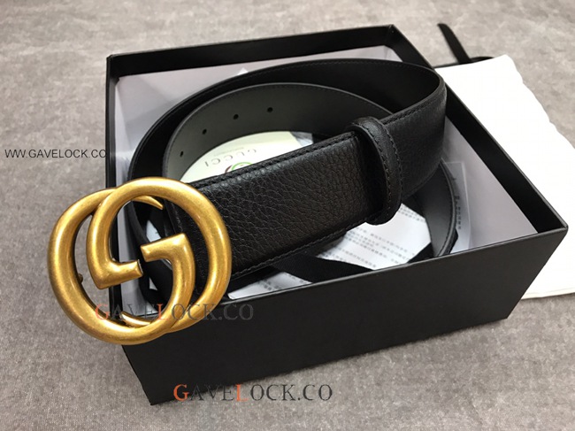 Gucci '70 Black Leather Belt Interlocking Brass G Buckle Gucci '70 Black Leather Belt Interlocking Brass G Buckle
